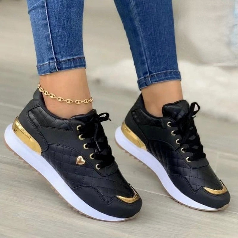2022 Women PU Leather Patchwork Sneakers