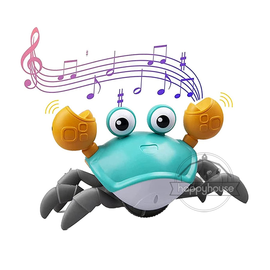 Crawling Crab Baby Toys with Music LED Light Up Musical Toys for Toddler Automatically Avoid Obstacles Interactive Toys for Kids