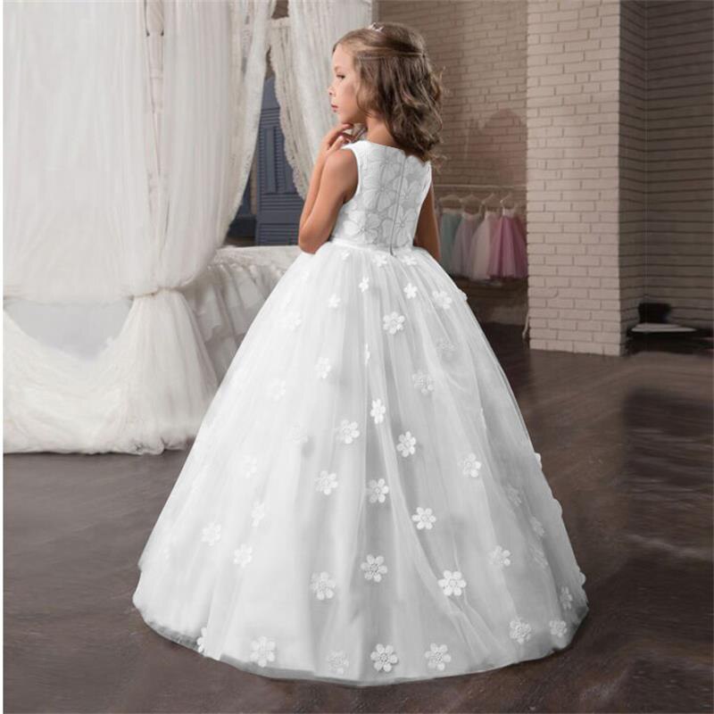 Girls Lace Dress Elegant Princess Long Gown Kids Dresses for Girls Flower Wedding Party Evening Dress Children Prom Tutu Costume