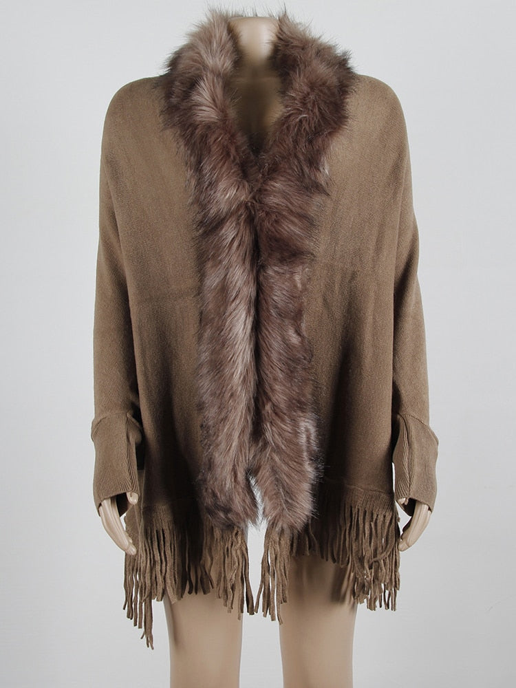 Fur Collar Winter Shawls And Wraps Cardigan