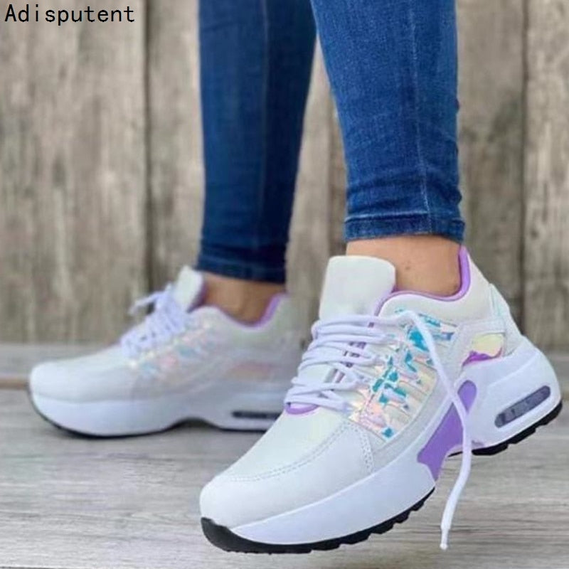 Spring And Autumn Ladies Lace Up Wedge Sneakers