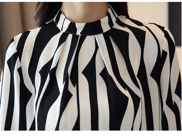 2022 Striped Long Sleeve Chiffon Blouse Shirt