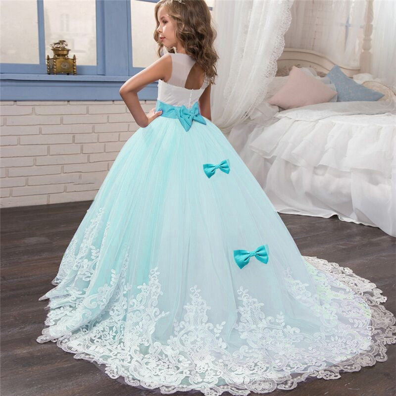 Girls Lace Dress Elegant Princess Long Gown Kids Dresses for Girls Flower Wedding Party Evening Dress Children Prom Tutu Costume