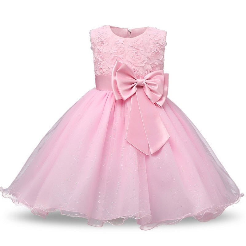 Elegant Girls Flower Puff Sleeve Dresses For Weddings  Kids Formal Birthday Party Fairy Princess Cloth Children Tulle Vestidos