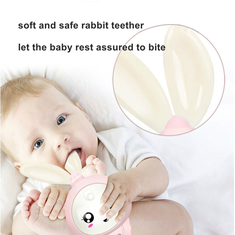 Baby Music Flashing Rattle Toys Rabbit Teether Hand Bells Mobile Infant Stop Weep Tear Rattles Newborn Early Educational Toy 18M