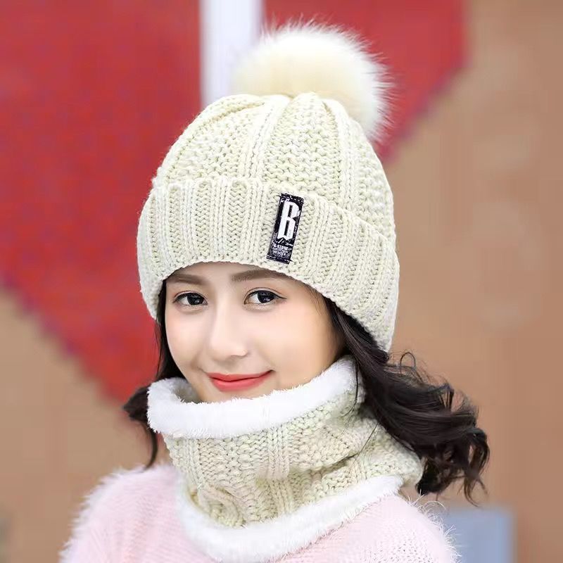 Women Wool Knitted Windproof Winter Outdoor Thick Hat Scarf
