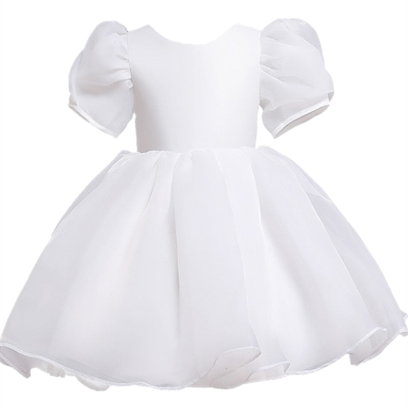 Elegant Girls Flower Puff Sleeve Dresses For Weddings  Kids Formal Birthday Party Fairy Princess Cloth Children Tulle Vestidos