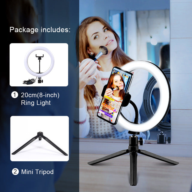 Selfie Ring Light With Mobile Holder Support Tripod Stand