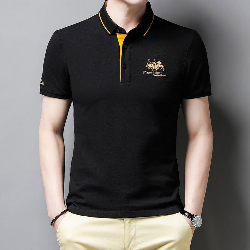 Men Brand embroidered short sleeve cotton polo shirt