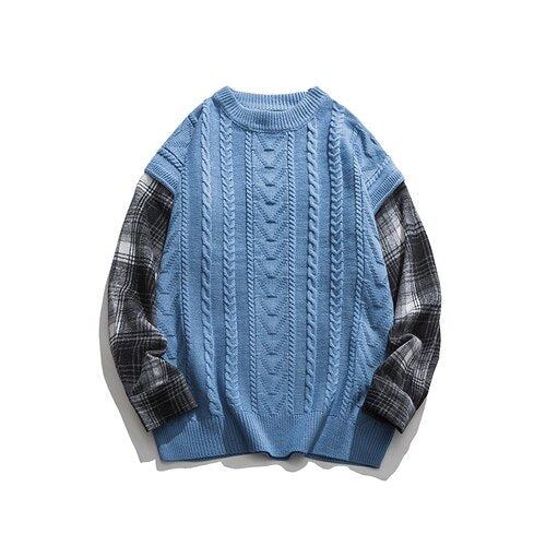 Men’s Winter Plaid Printed Patchwork Vintage Sweater