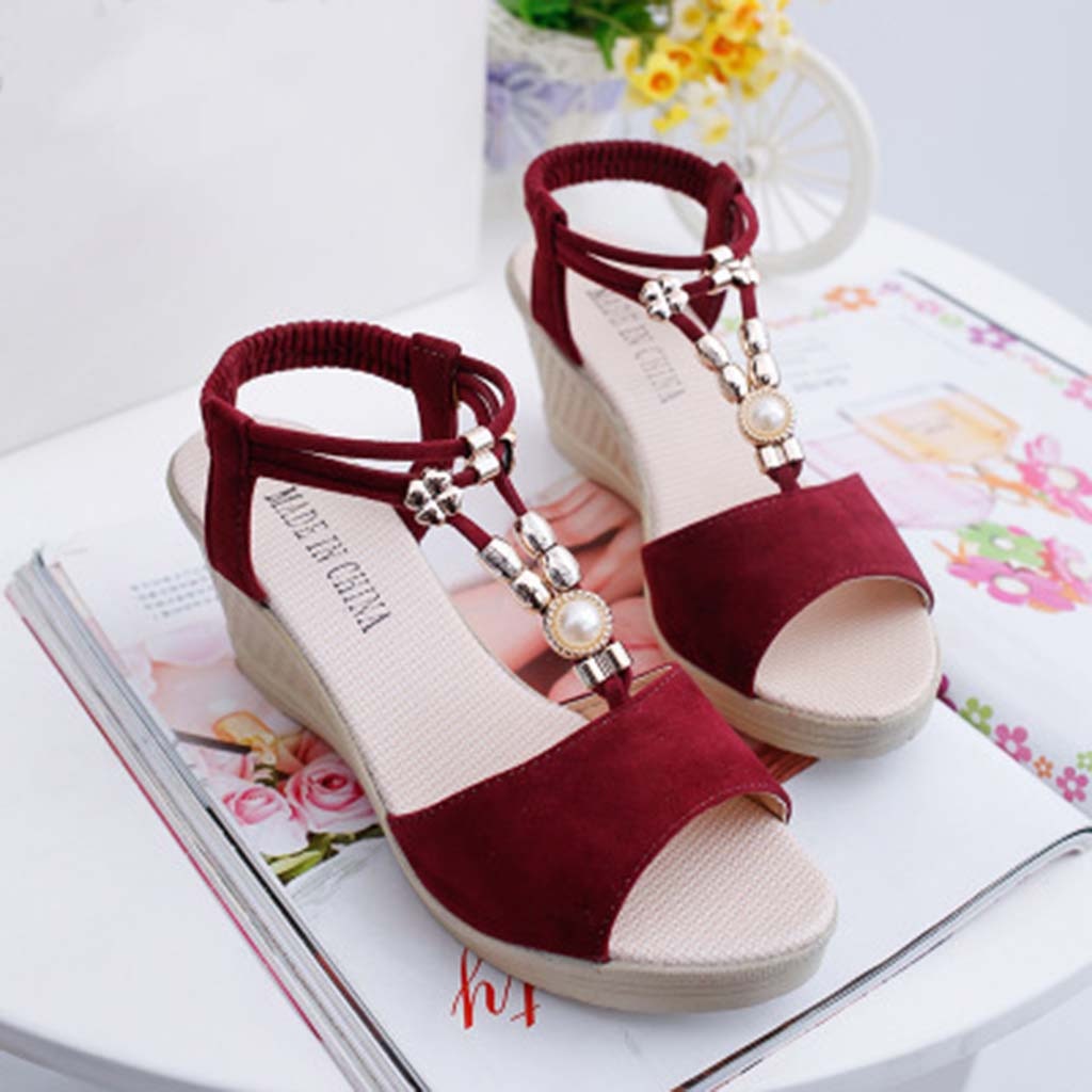 Womens Ladies Ankle Strap Bow Wedge Platforms Sandals High Heels Peep Toe  Shoes