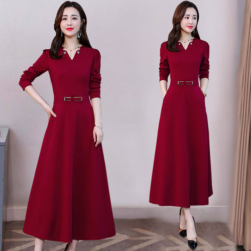 Casual Autumn Long Sleeve Female Dress With Belt
