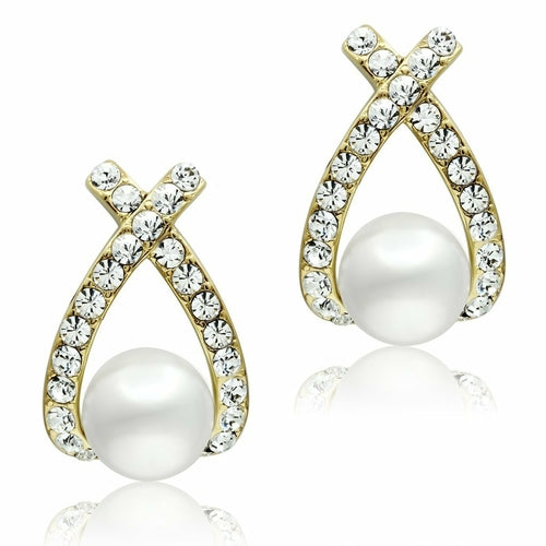 GL251 - IP Gold(Ion Plating) Brass Earrings with Synthetic Pearl in