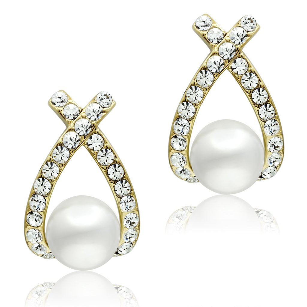 GL251 - IP Gold(Ion Plating) Brass Earrings with Synthetic Pearl in