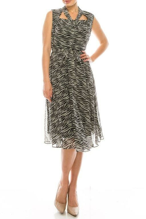 Maison Tara Ivory Black Zebra Print Sleevless Dress