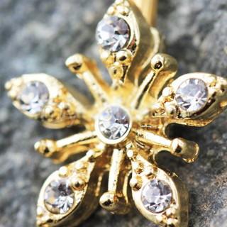 Gold Snow Crystal Navel Belly Button Ring