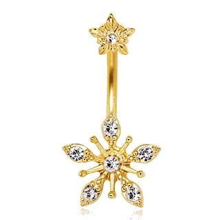 Gold Snow Crystal Navel Belly Button Ring