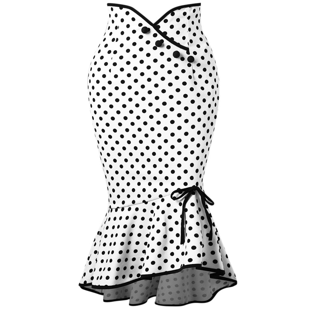 Polka Dot with Buttons Fishtail Skirt Fresh and Sweet Knee Length Slim 2020 Autumn