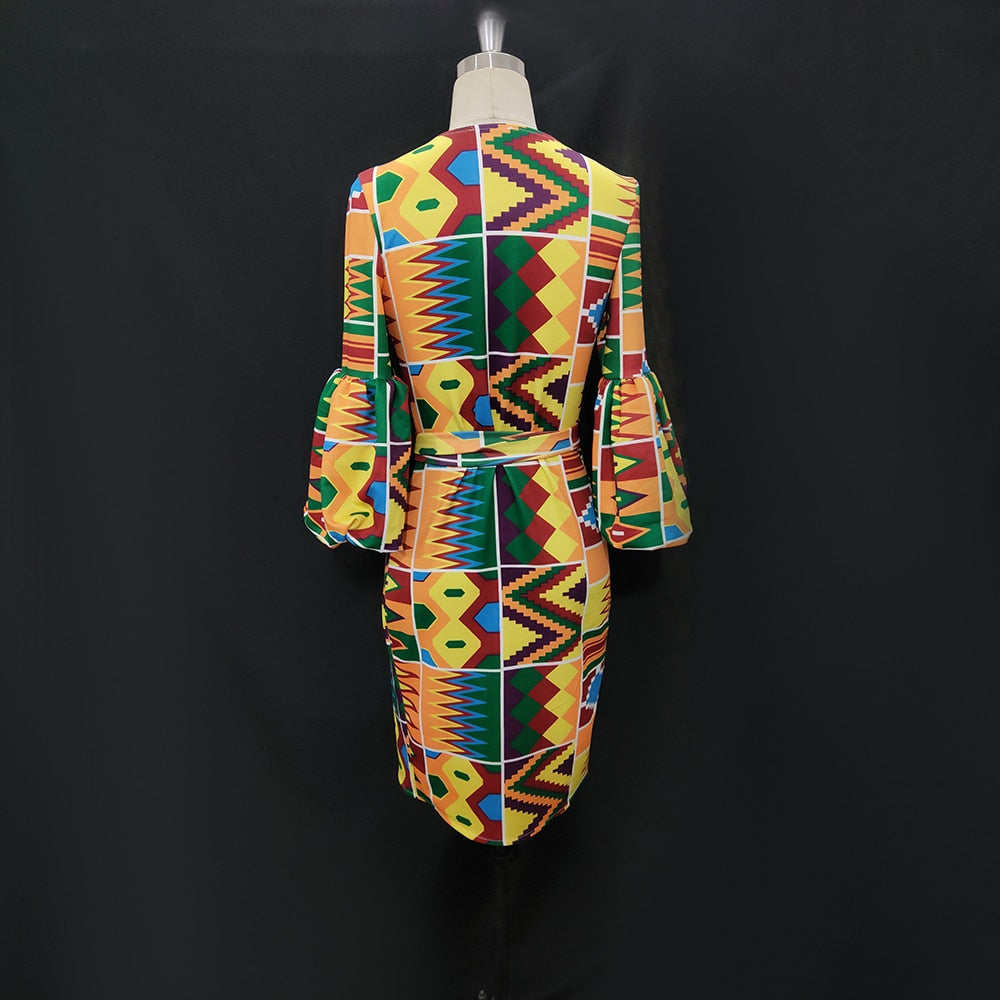 Printed Dress Puff Sleeve African Women