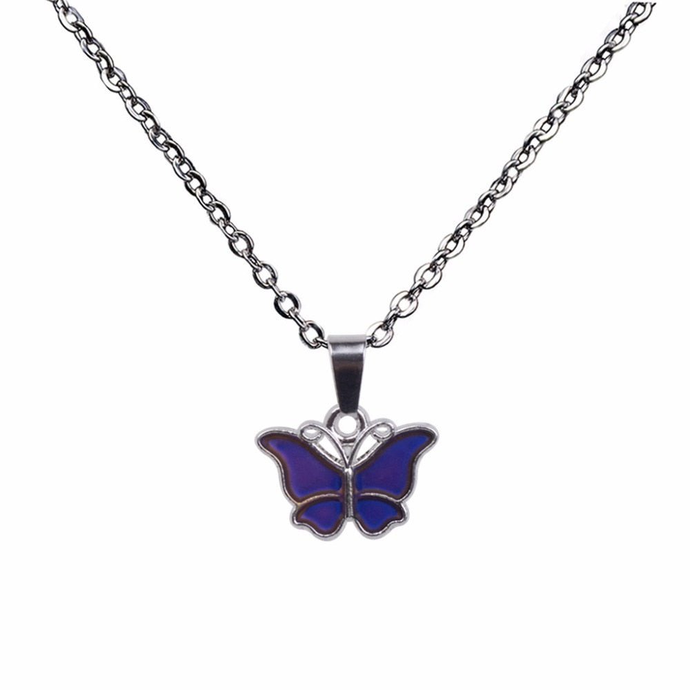 JUCHAO Mood Necklaces Butterfly Pendant Necklace Temperature Control
