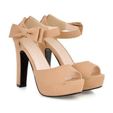 Butterfly Knot bow pump New summer Peep toe Ankle strap orange Sweet Thick