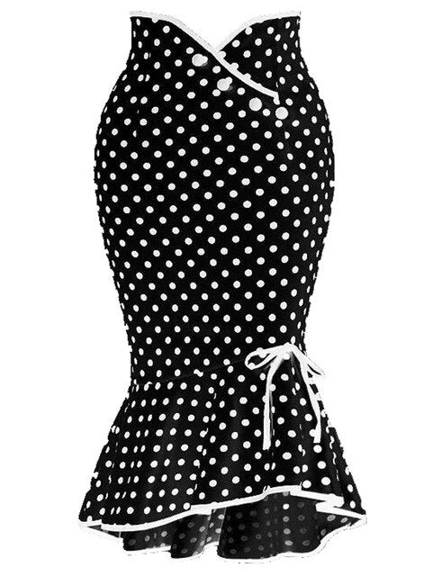 Polka Dot with Buttons Fishtail Skirt Fresh and Sweet Knee Length Slim 2020 Autumn