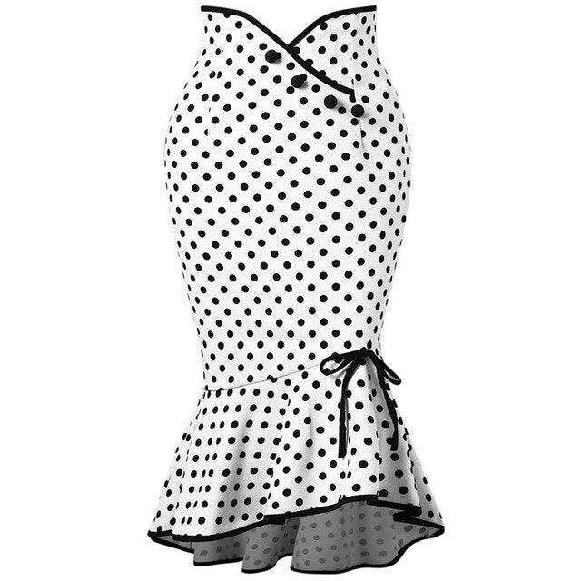 Polka Dot with Buttons Fishtail Skirt Fresh and Sweet Knee Length Slim 2020 Autumn