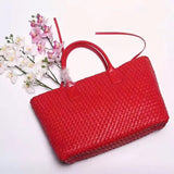 senior designer high quality leather woven shopping bag leather woven handbag