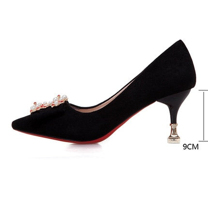 Women Pumps Fashion Ladies Rhinestone High Heels Soft Leather Heels Shoes Woman Pointed Toe Non-slip Wedding Shoes