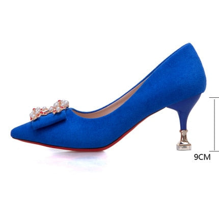 Women Pumps Fashion Ladies Rhinestone High Heels Soft Leather Heels Shoes Woman Pointed Toe Non-slip Wedding Shoes