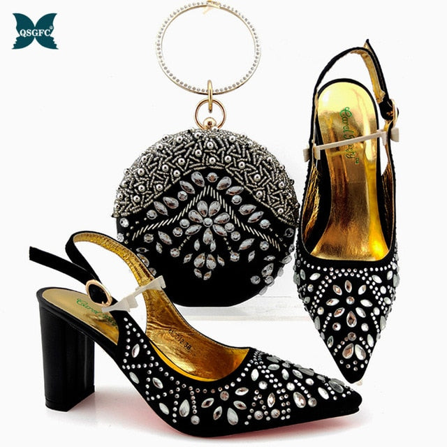 New Arrival Winter Silver Color Italian design Women Shoes and Bag Set
