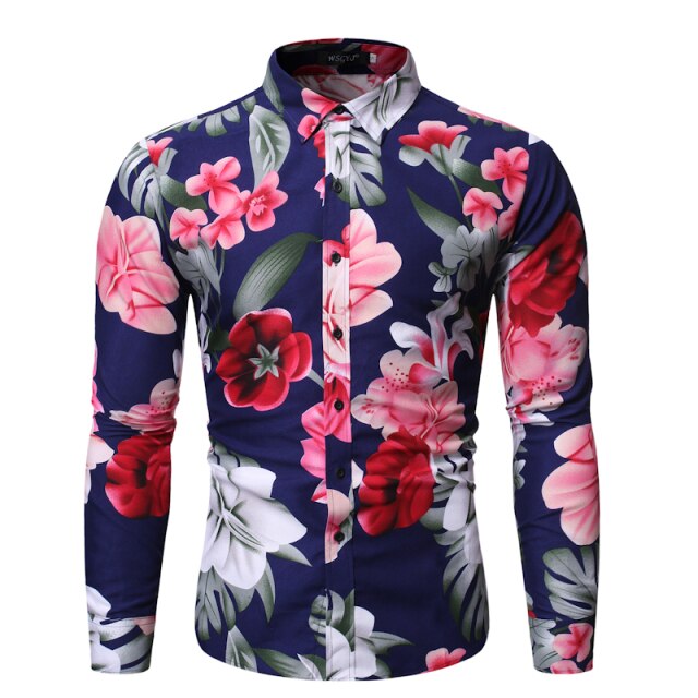 Men's Flower Printed Long Sleeve Shirt
