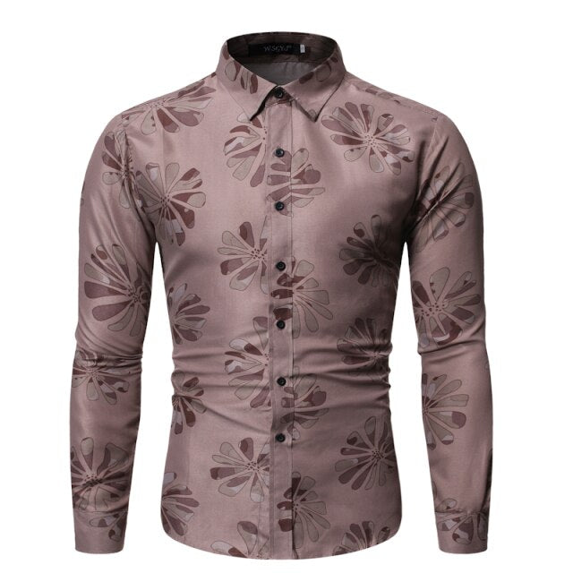 Men's Flower Printed Long Sleeve Shirt