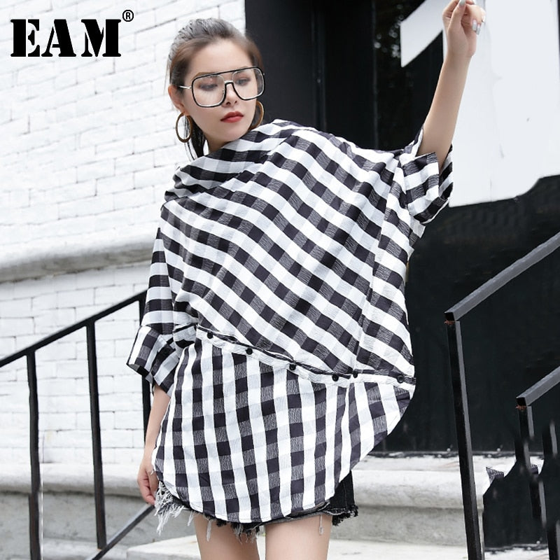 Women Black Plaid Big Size Blouse