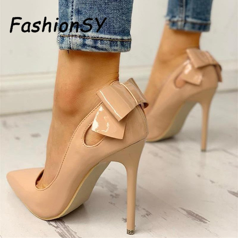 Luxury Women's Pumps New Thin High Heel Bow Style Ladies Shoes Pointed Toe Party Office Wedding