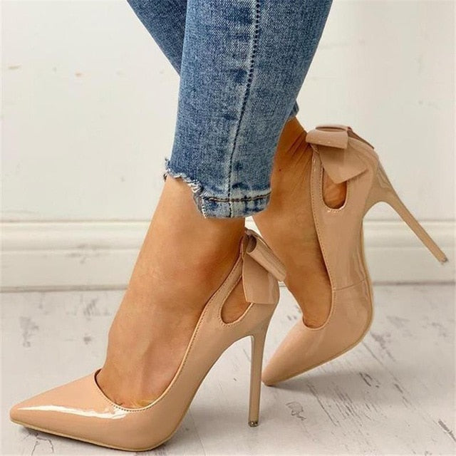 Luxury Women's Pumps New Thin High Heel Bow Style Ladies Shoes Pointed Toe Party Office Wedding