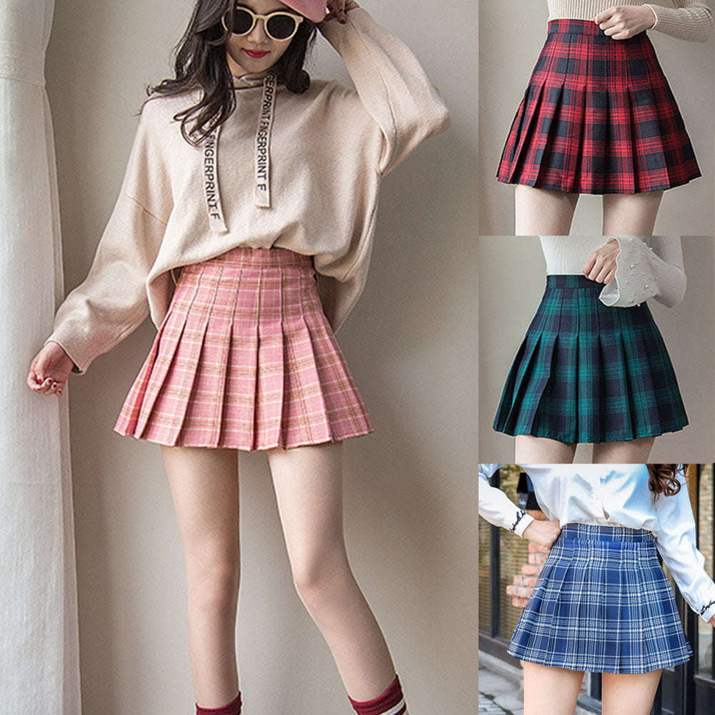 Women kawaii High-waist Pleated Zip Tennis Mini Skirts Chic Stitching Skater Cute Sweet Girls Dance Skirt Female Mini Skirts