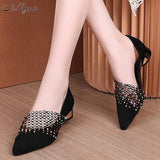 Shoes Woman Summer Fashion crystal Lace Dress Shoes Women's High Heels
