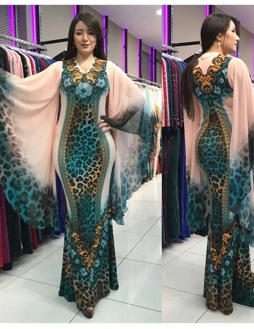 Fashion Long Ruffle Sleeve Maxi Dress Women 2020 Autumn African Clothing Loose Leopard Print