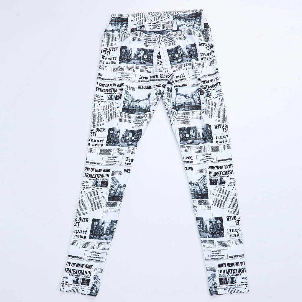 Casual Sexy Women Trouser Highstreet Newspaper Letter Print Workout Legging And Summer Fitness Sport Outfit