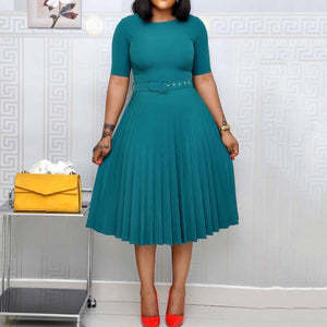 African Style Women Casual Belted Pleated Dress Elegant