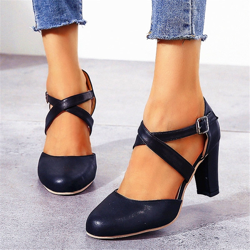 Plus size women heels soft leather office ladies dress shoes