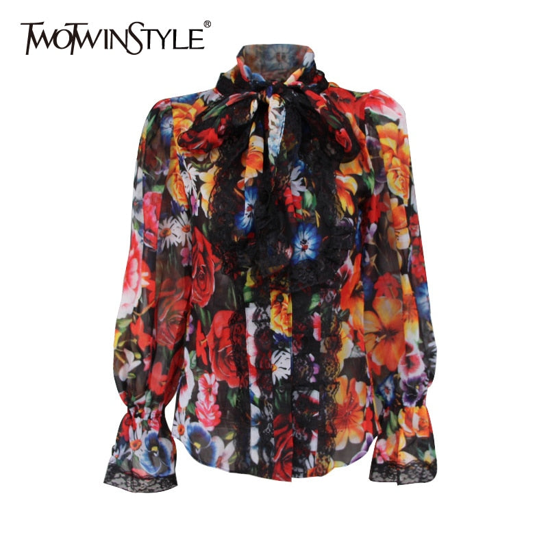 Women's Shirts Blouse Bowknot Flare Long Sleeve