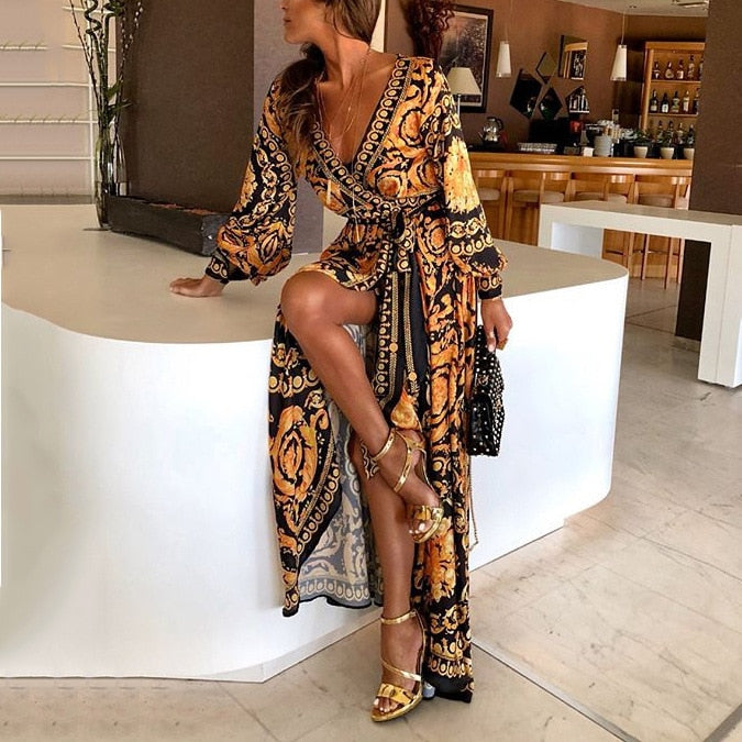 Sexy Vintage Dress Women Paisley Print Spring Loose Streetwear Long Sleeve Party Club African Robe Sundress
