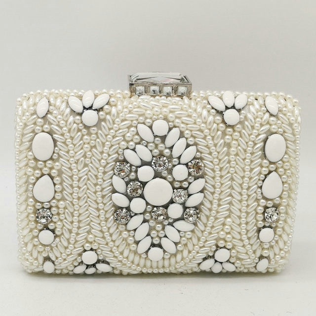 Vintage White Beaded Clutch Bridal Purses and Handbags