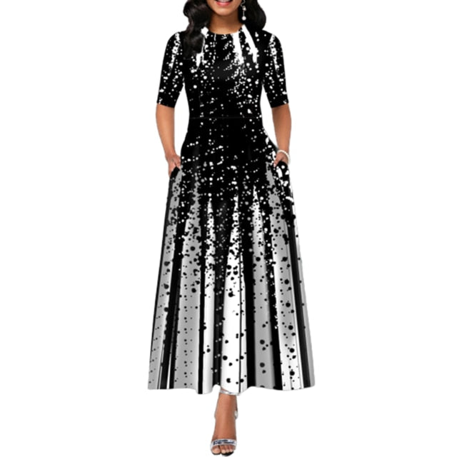 Digital Print Women Ball Gown Dress Half Sleeve Summer New Elegant Party Dress Female