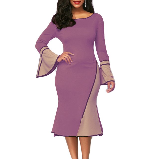 Summer Autumn Dress Women 2020 Casual Plus Size Slim Ruffles Pathwork Dresses Elegant