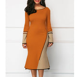Summer Autumn Dress Women 2020 Casual Plus Size Slim Ruffles Pathwork Dresses Elegant