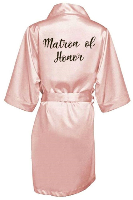 new bride bridesmaid robe with white black letters