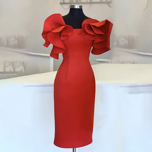 Women Red Bodycon Dresses Ruffles Stylish Party Event
